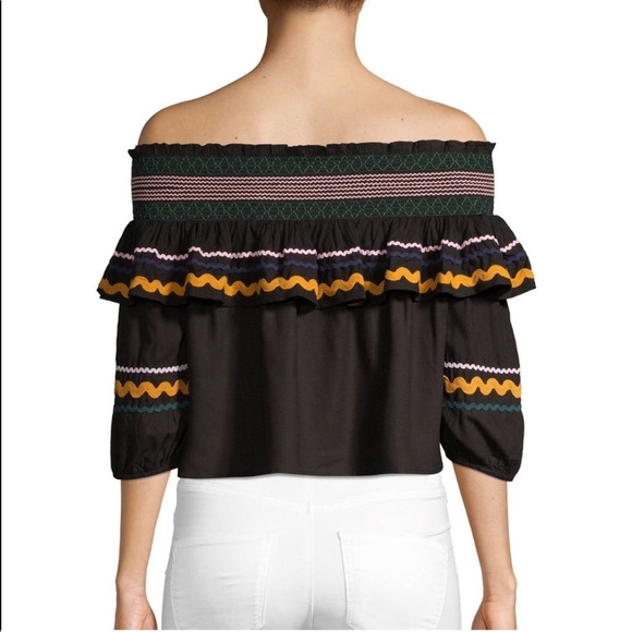 Red Carter Ric Rac Off The Shoulder Cropped Crop Top Paloma Ruffle Embroidered - Picture 3 of 14